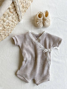 Sophie Ribbed knit + lace romper