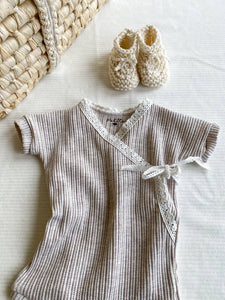 Sophie Ribbed knit + lace romper